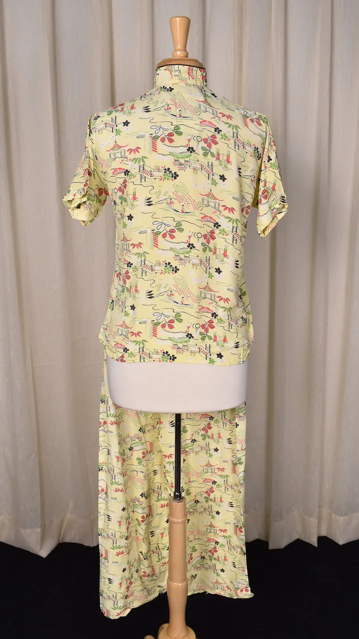 1940s Asian Novelty Print Rayon PJs