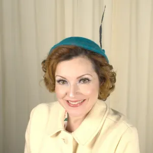 1950s Turquoise Feather Cap Hat