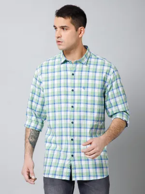 Cantabil Cotton Checkered Full Sleeve Regular Fit Green Casual Shirt with Pocket for Men