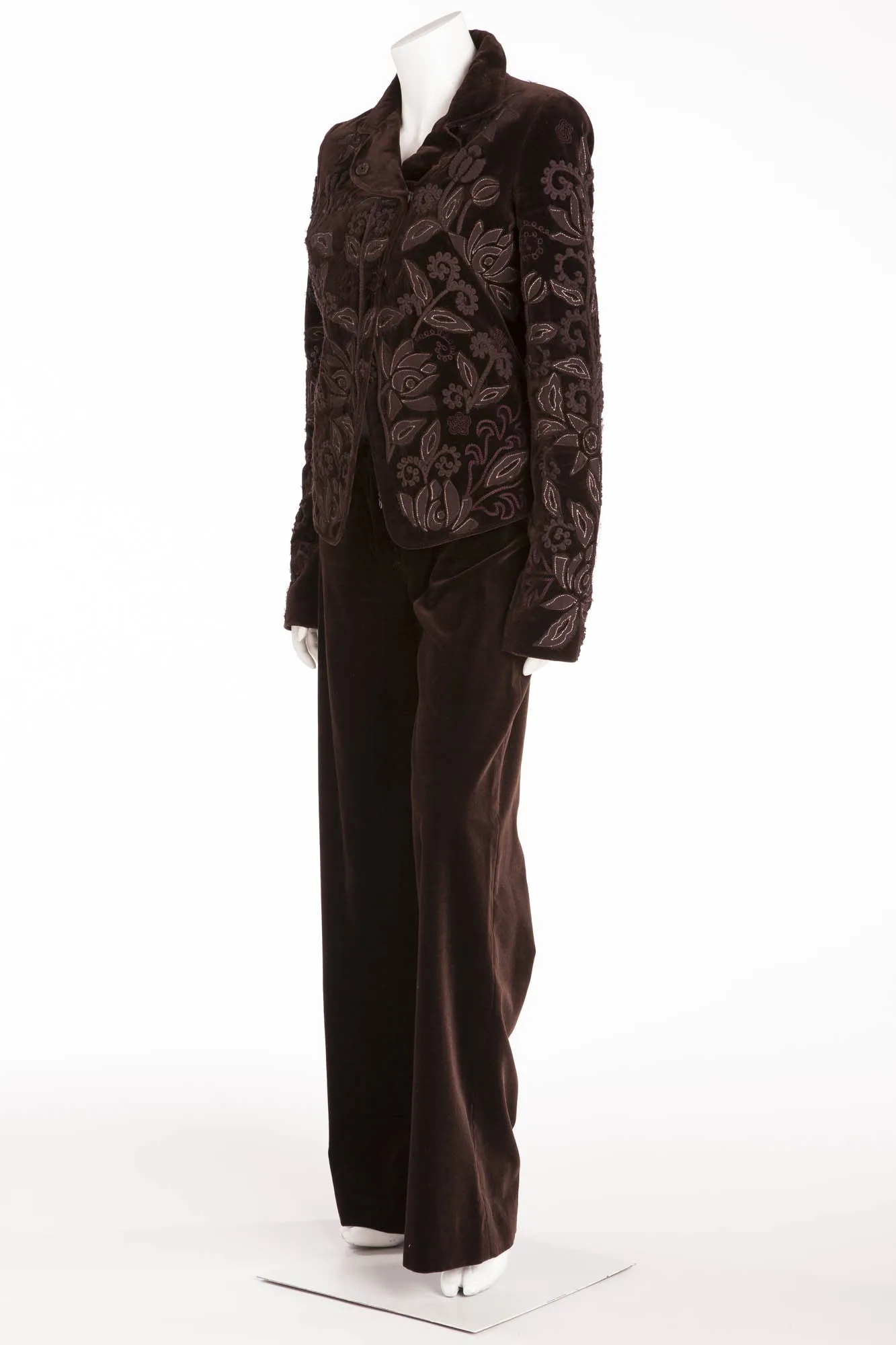 Chloe - As Seen on the 2002 Runway Collection - Brown Velvet Jacket and Pants - FR 38