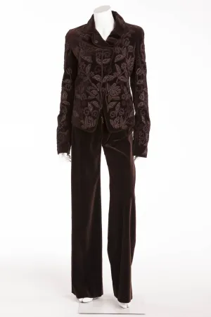 Chloe - As Seen on the 2002 Runway Collection - Brown Velvet Jacket and Pants - FR 38