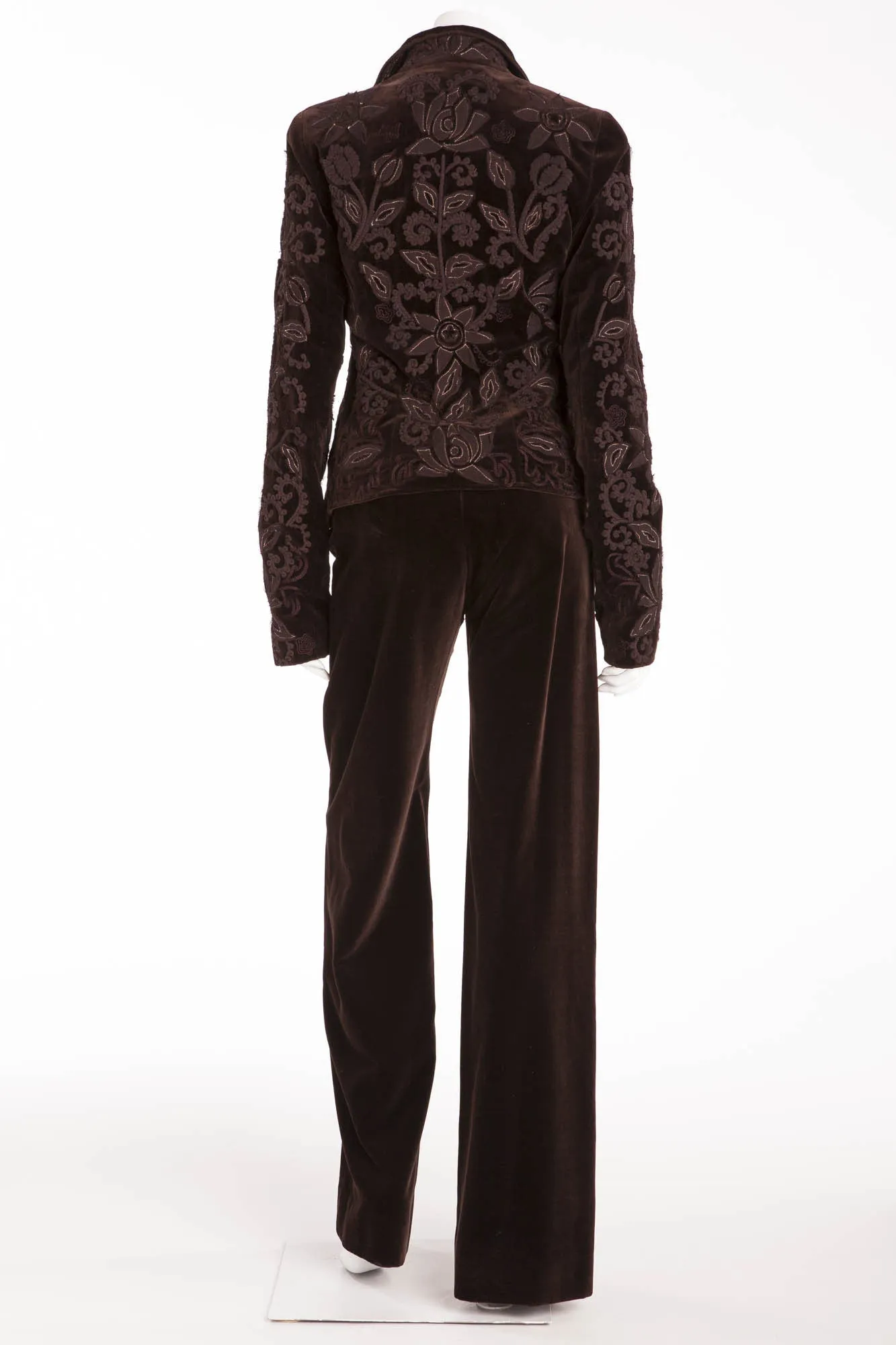 Chloe - As Seen on the 2002 Runway Collection - Brown Velvet Jacket and Pants - FR 38