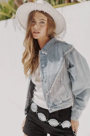 Denim Rhinestone Fringe Jacket