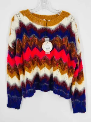 New Designer Tan and Multi-Color Chevron Wool Blend Sweater - Size S