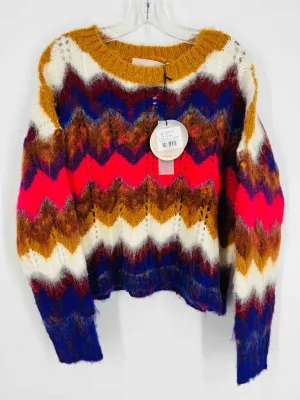 Floor Size XS Tan/Multi-color Chevron Wool Blend NEW Designer Sweater