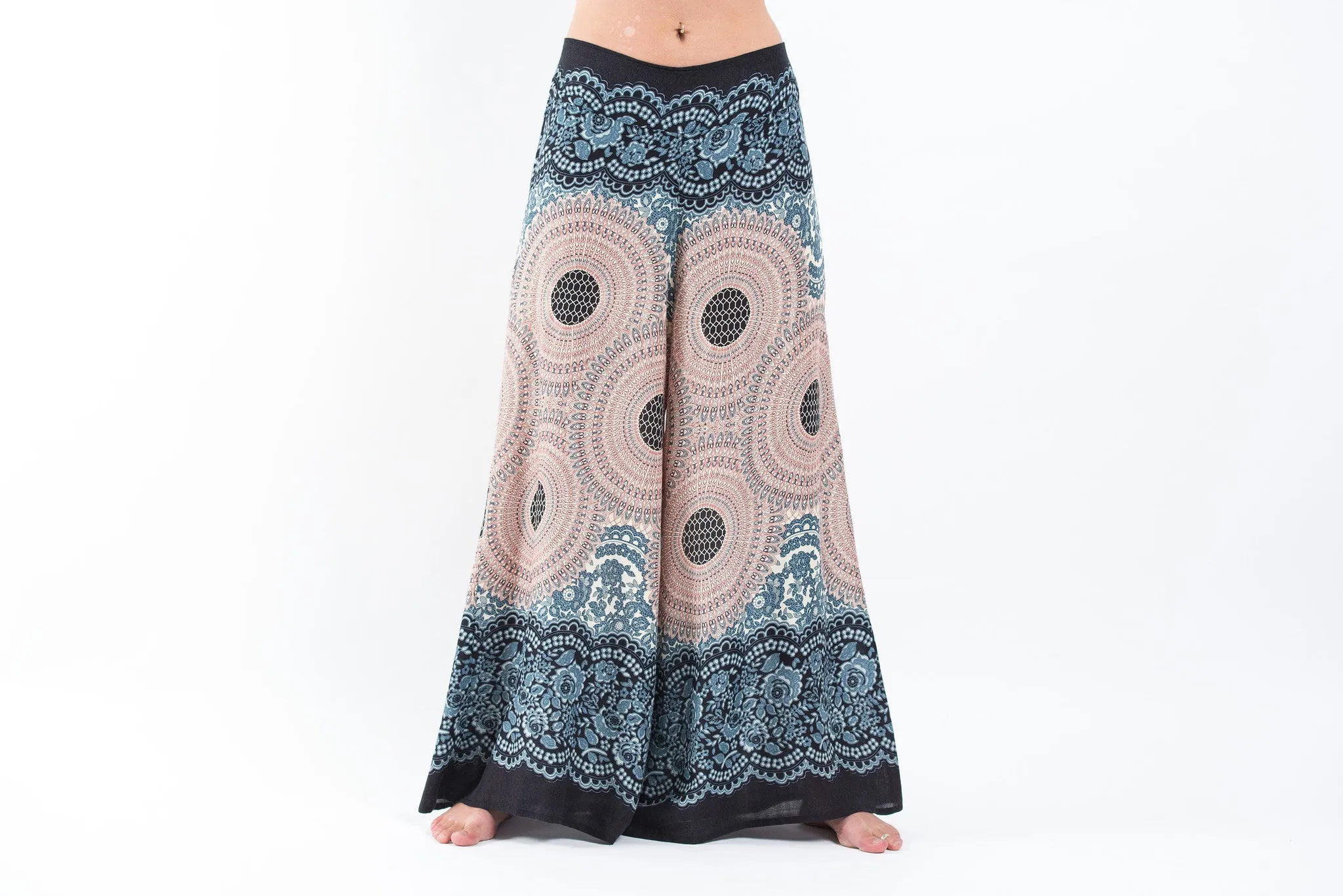 Geometric Mandalas Palazzo Style Harem Pants in Silver Gray