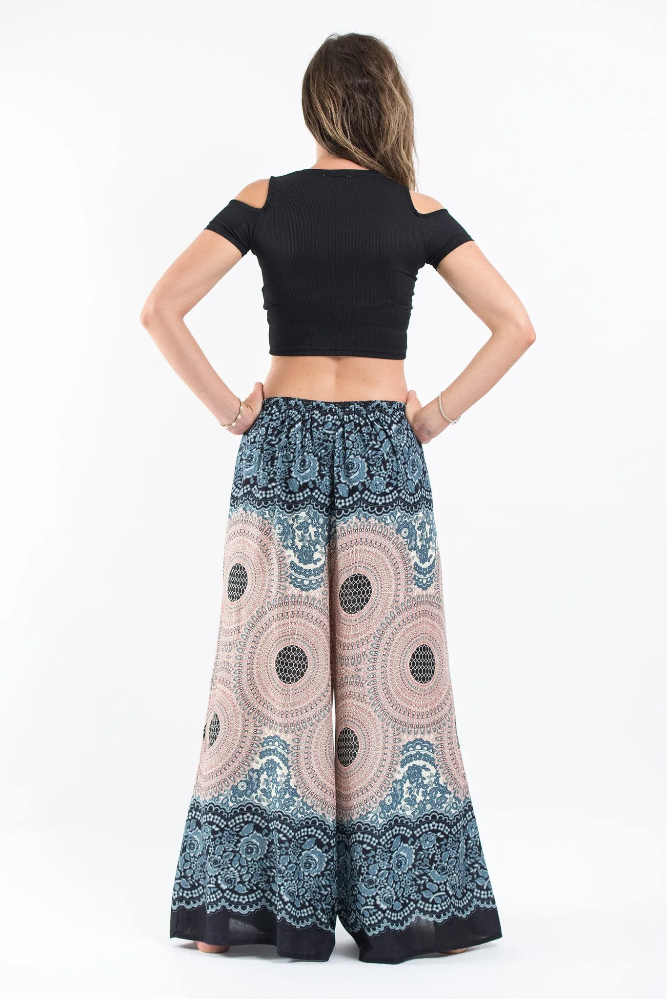 Geometric Mandalas Palazzo Style Harem Pants in Silver Gray