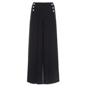 High Waisted Wide Leg Chiffon Pants - Black