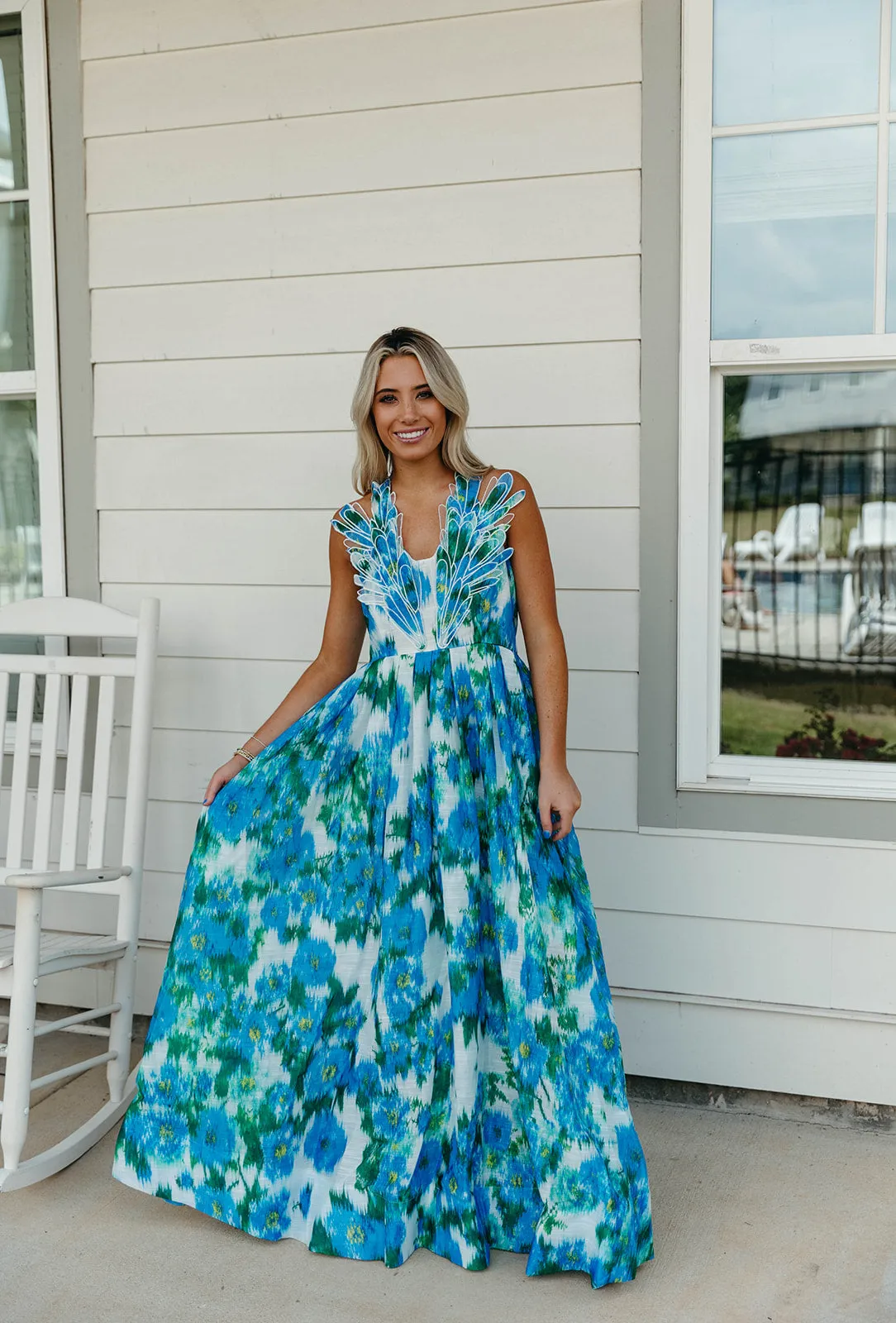 Josephine Maxi Dress - White/Blue