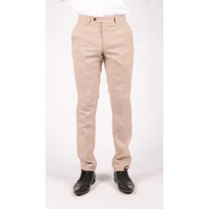 Mens Check Tweed Beige Brown Trousers Wedding Prom Vintage Retro Classic