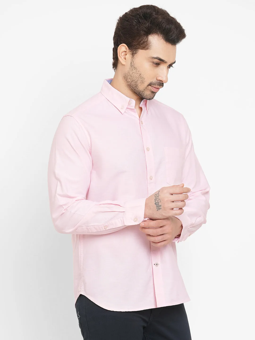 Men's Oxford Pink Cotton Regular Fit Shirt