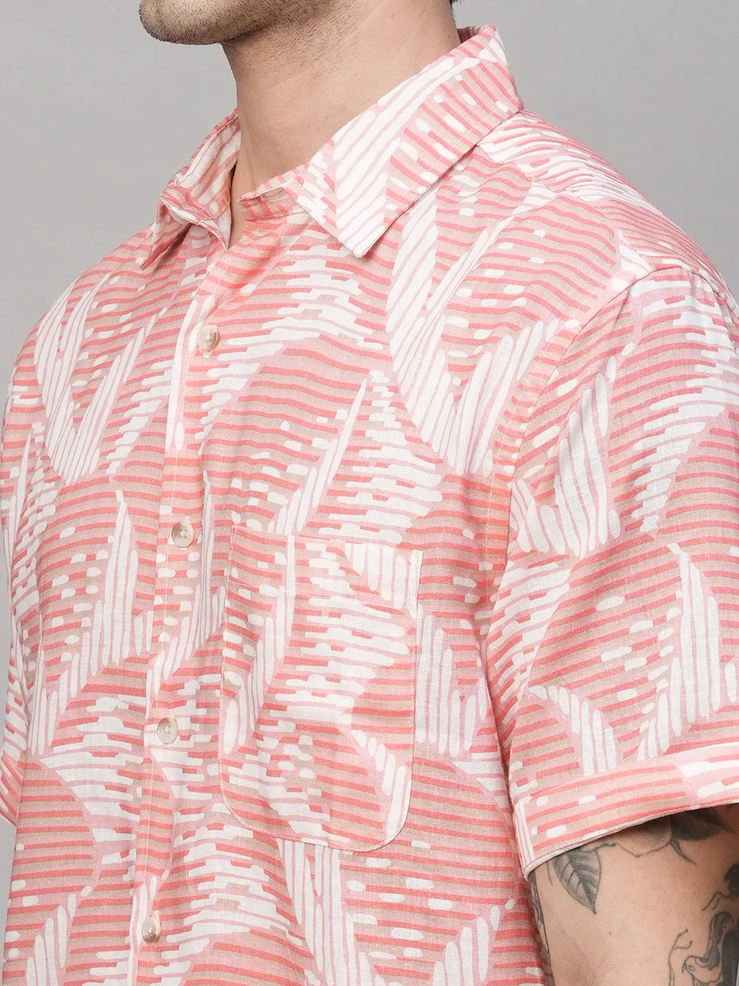 Men's Pink Lyocell Linen Regular Fit Shirt