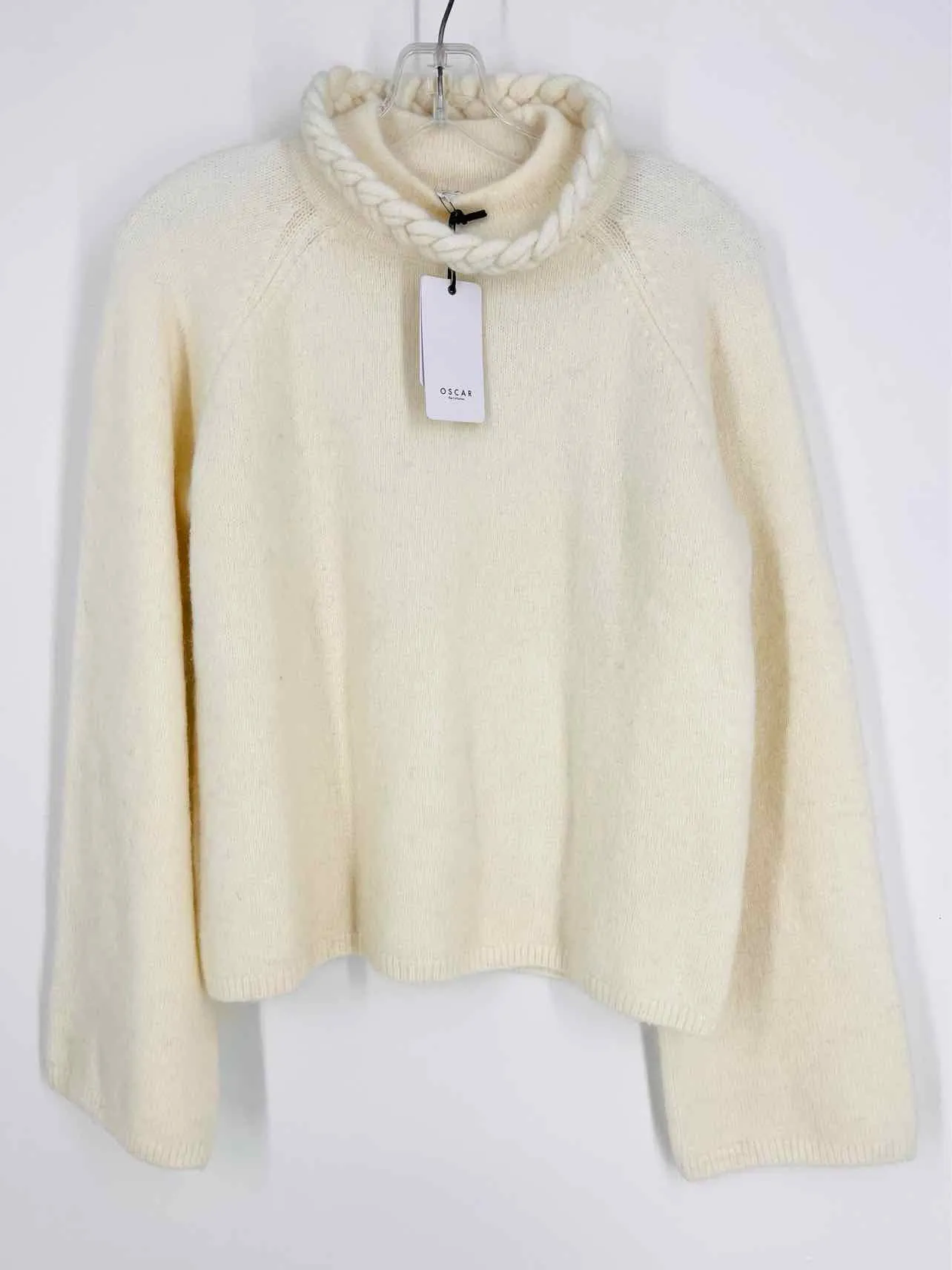 Oscar Size L Ivory Solid Wool Blend NEW Designer Sweater