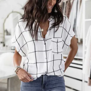 Oversized Big Checked Black and White Lattice Flannel Button Up Shirt with Pocket