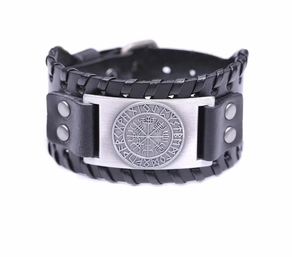 Retro Wide Leather Pirate Compass Bracelet