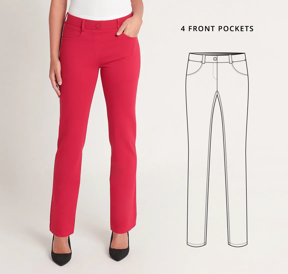 Straight-Leg | 7-Pocket Dress Pant Yoga Pants (Poinsettia)