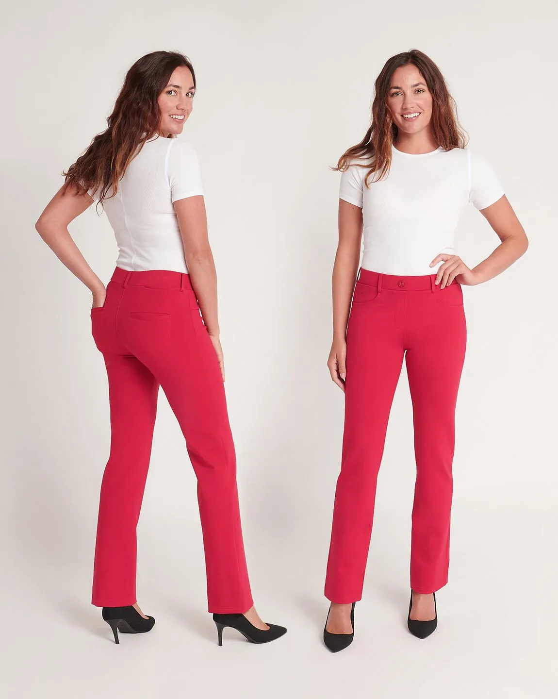 Straight-Leg | 7-Pocket Dress Pant Yoga Pants (Poinsettia)