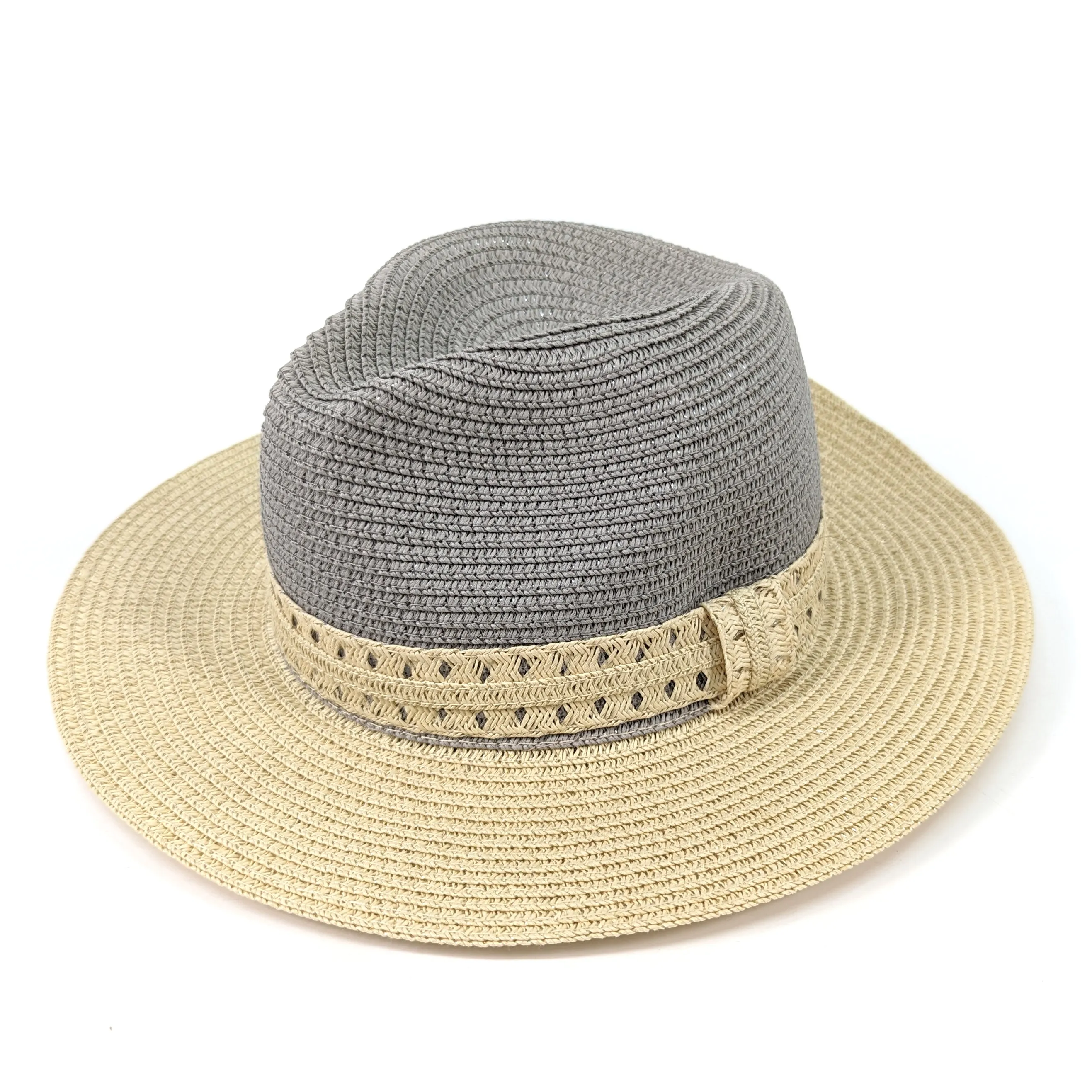 Vintage Two Tone Panama Foldable Hat - Silver Grey