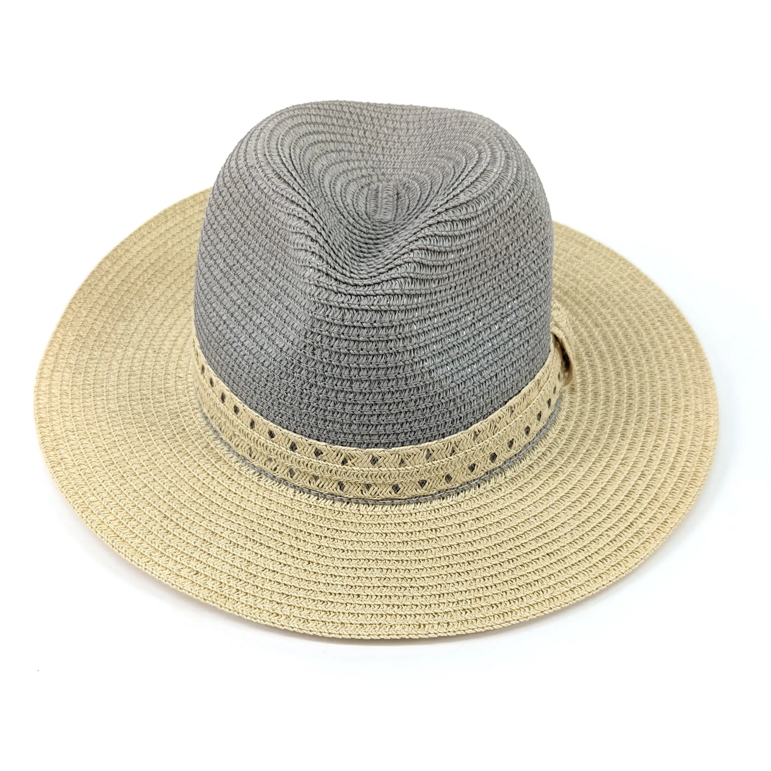 Vintage Two Tone Panama Foldable Hat - Silver Grey