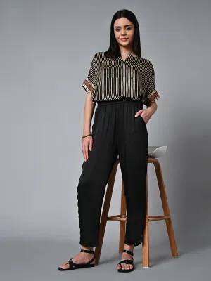 Women's Black Viscose Modal Regular Fit Pant