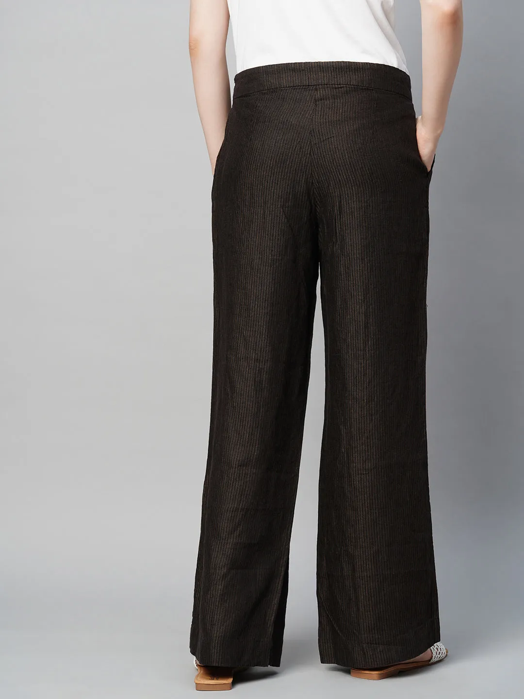 Women's Brown Linen Straight Fit Pant